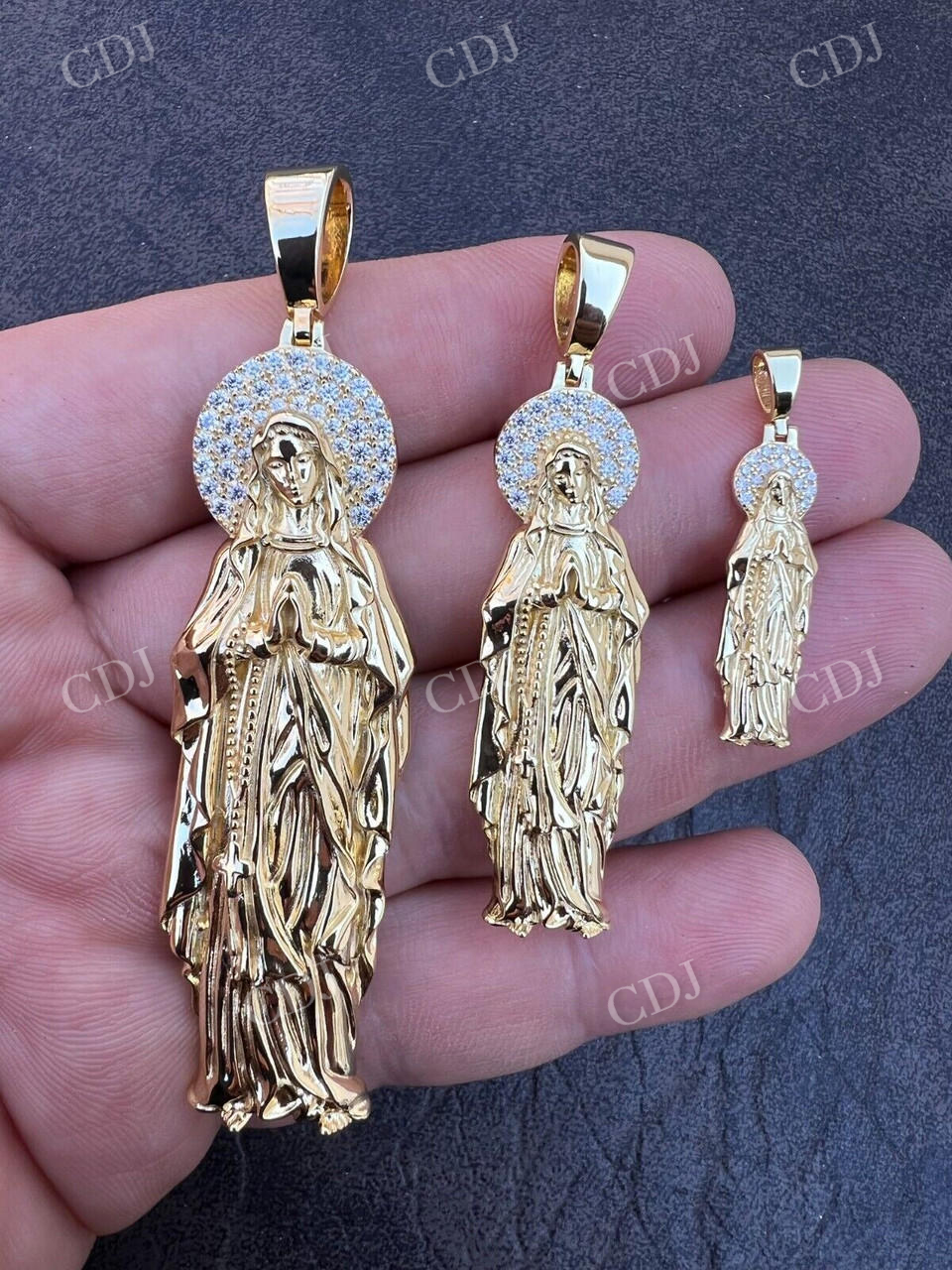 14k Gold Virgin Mary Iced Pendant  customdiamjewel   