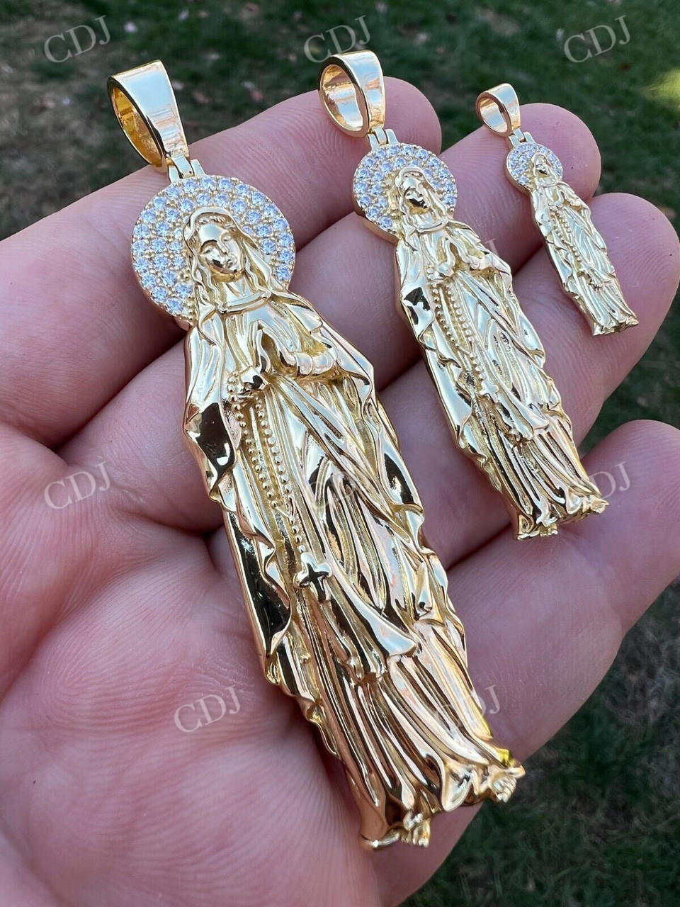 14k Gold Virgin Mary Iced Pendant  customdiamjewel   