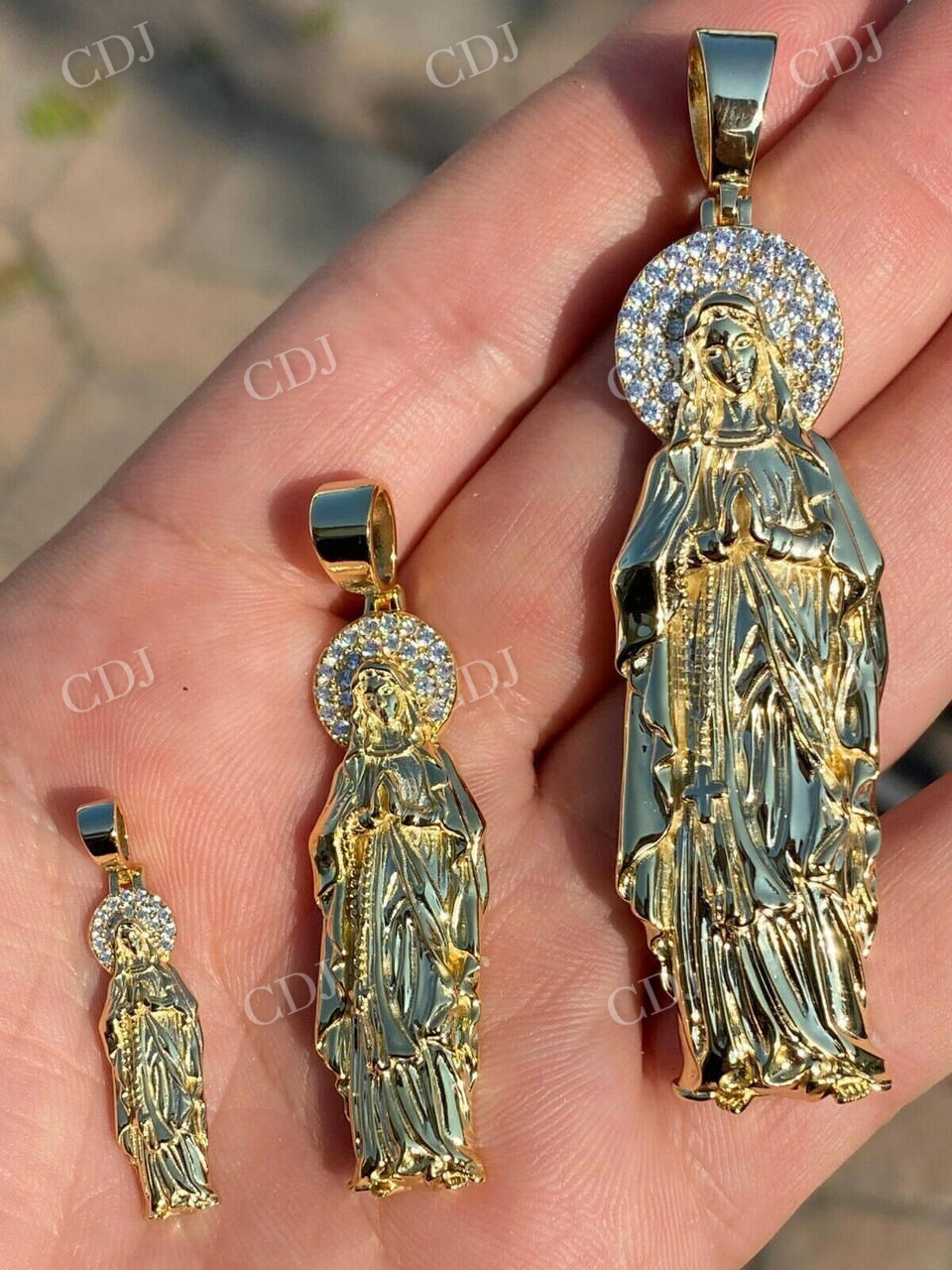 14k Gold Virgin Mary Iced Pendant  customdiamjewel   