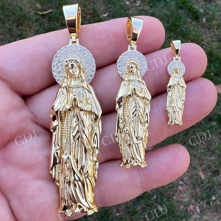 14k Gold Virgin Mary Iced Pendant  customdiamjewel   