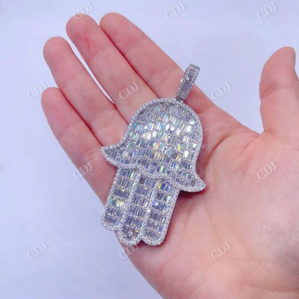 Baguette Cut Diamond Hamsa Pendant For Men  customdiamjewel   