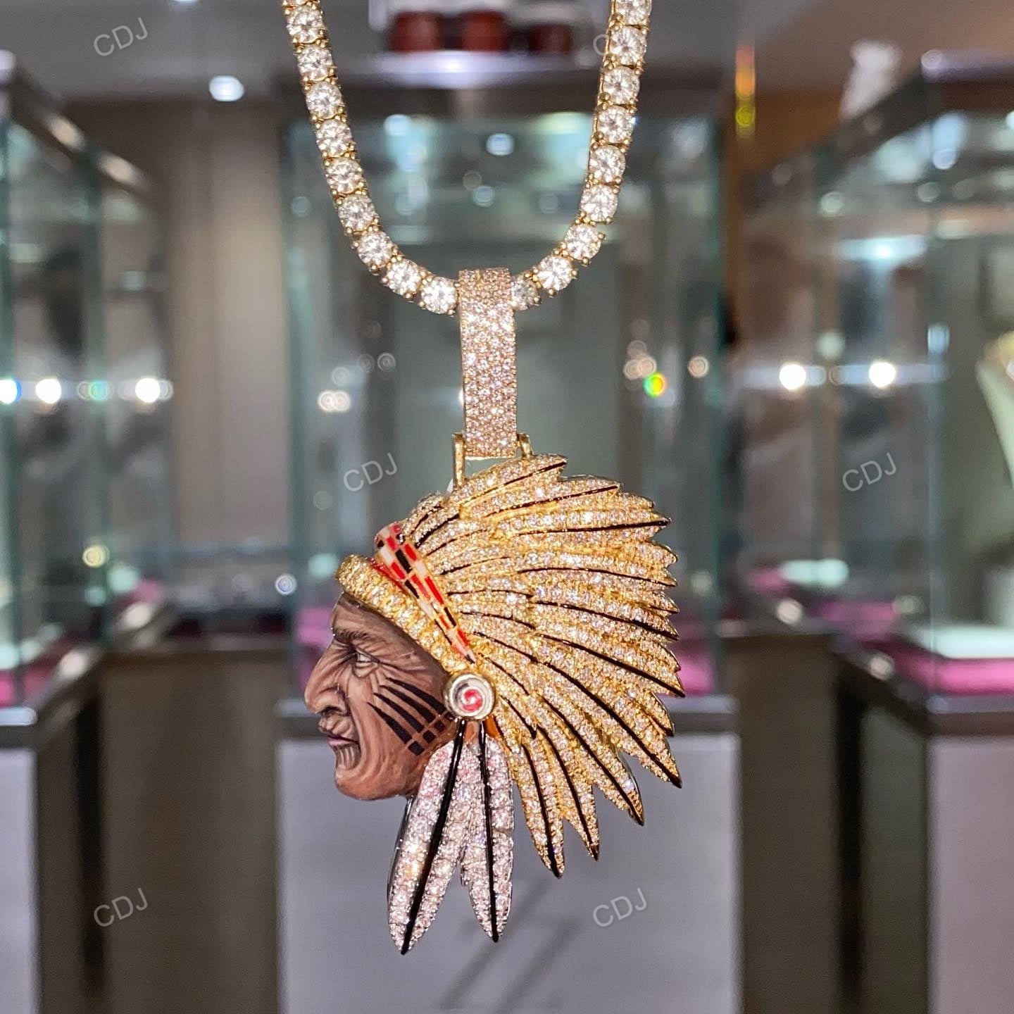 Real 10k Gold Indian Chief Head Pendant for Men hip hop jewelry CustomDiamJewel   