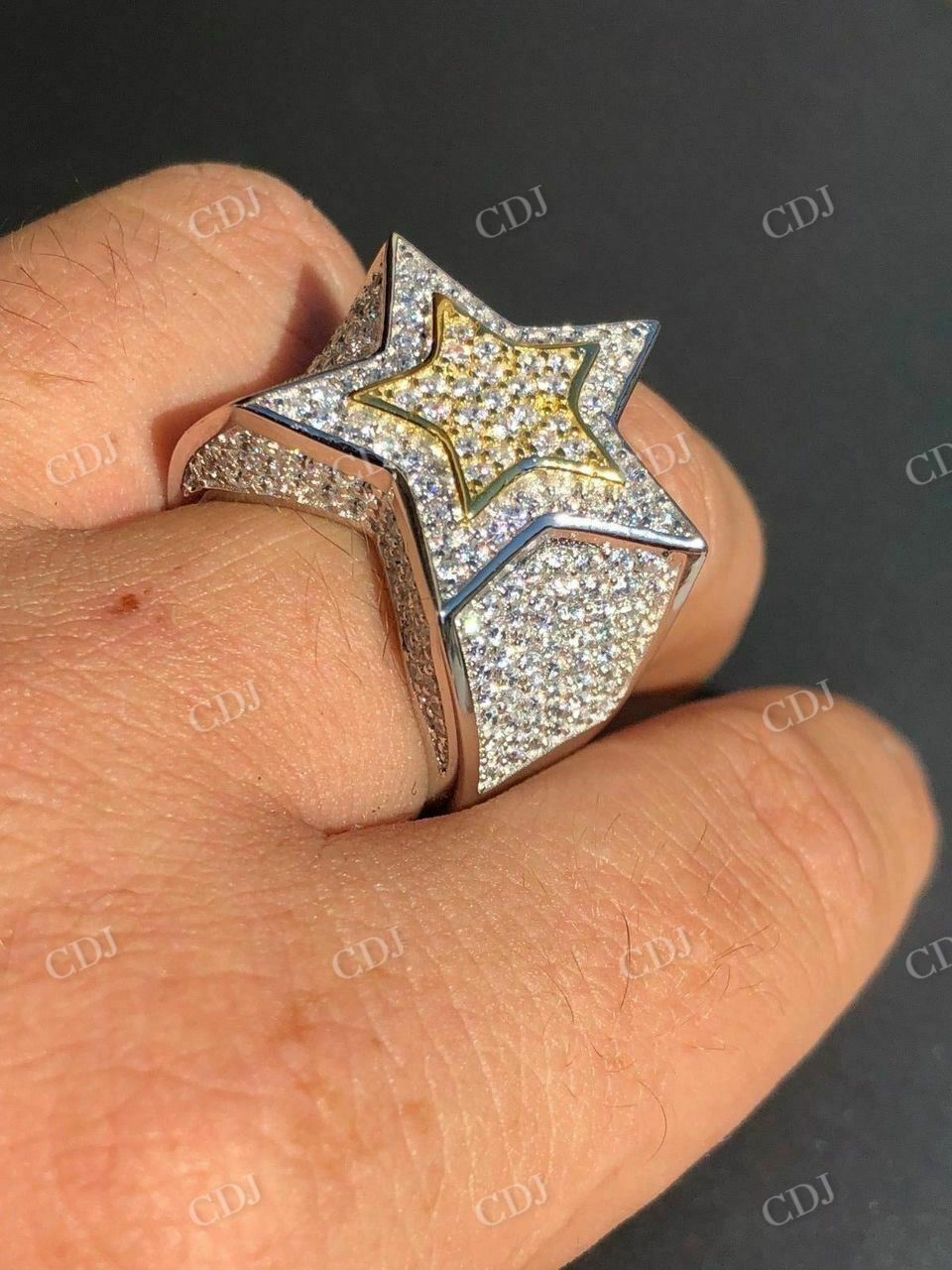 Men's Hip Hop Star Solid 14k Gold Diamond Ring  customdiamjewel   