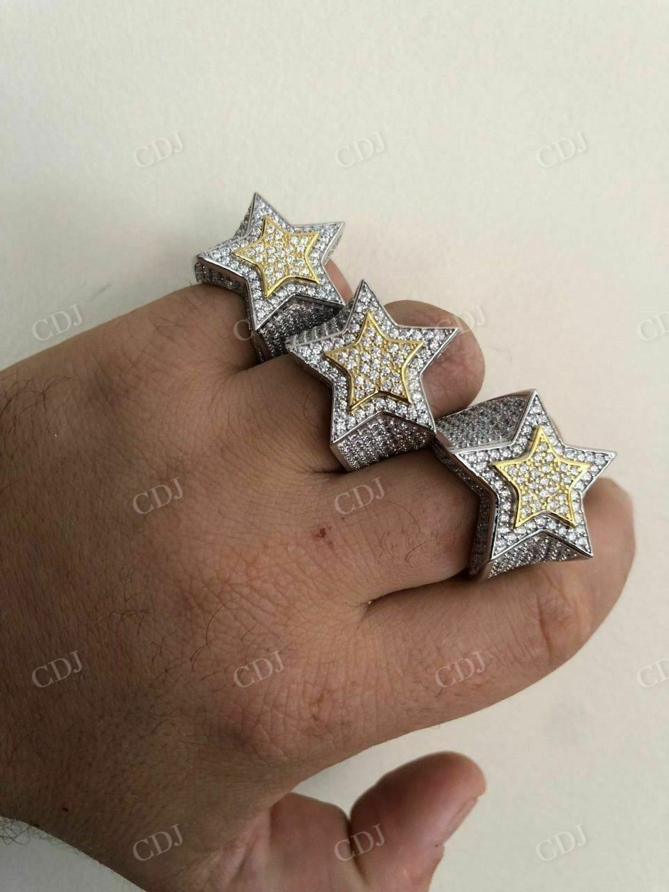 Men's Hip Hop Star Solid 14k Gold Diamond Ring  customdiamjewel   