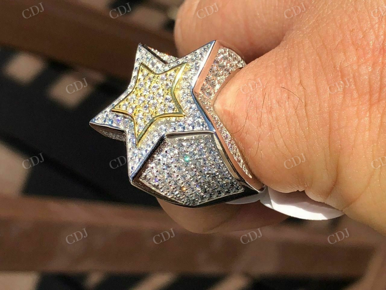 Men's Hip Hop Star Solid 14k Gold Diamond Ring  customdiamjewel   