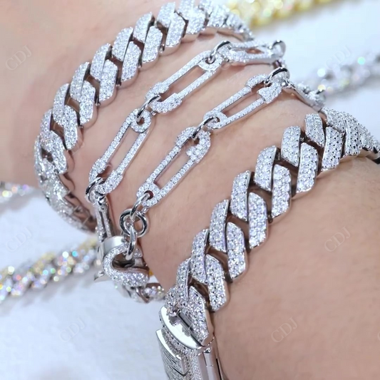 White Gold Plated Moissanite Trendy Bracelet hip hop jewelry CustomDiamJewel   