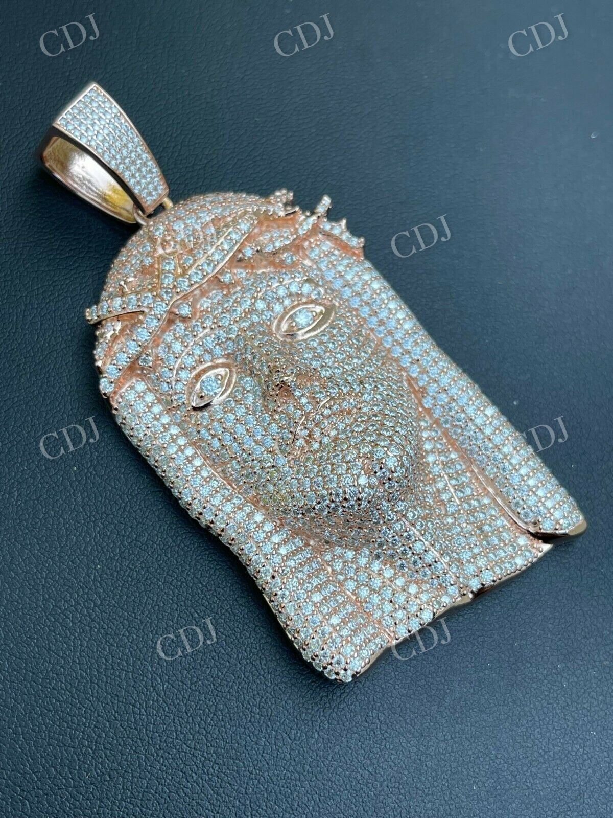 14k Rose Gold Vermeil Fully Iced Jesus Pendant  customdiamjewel   