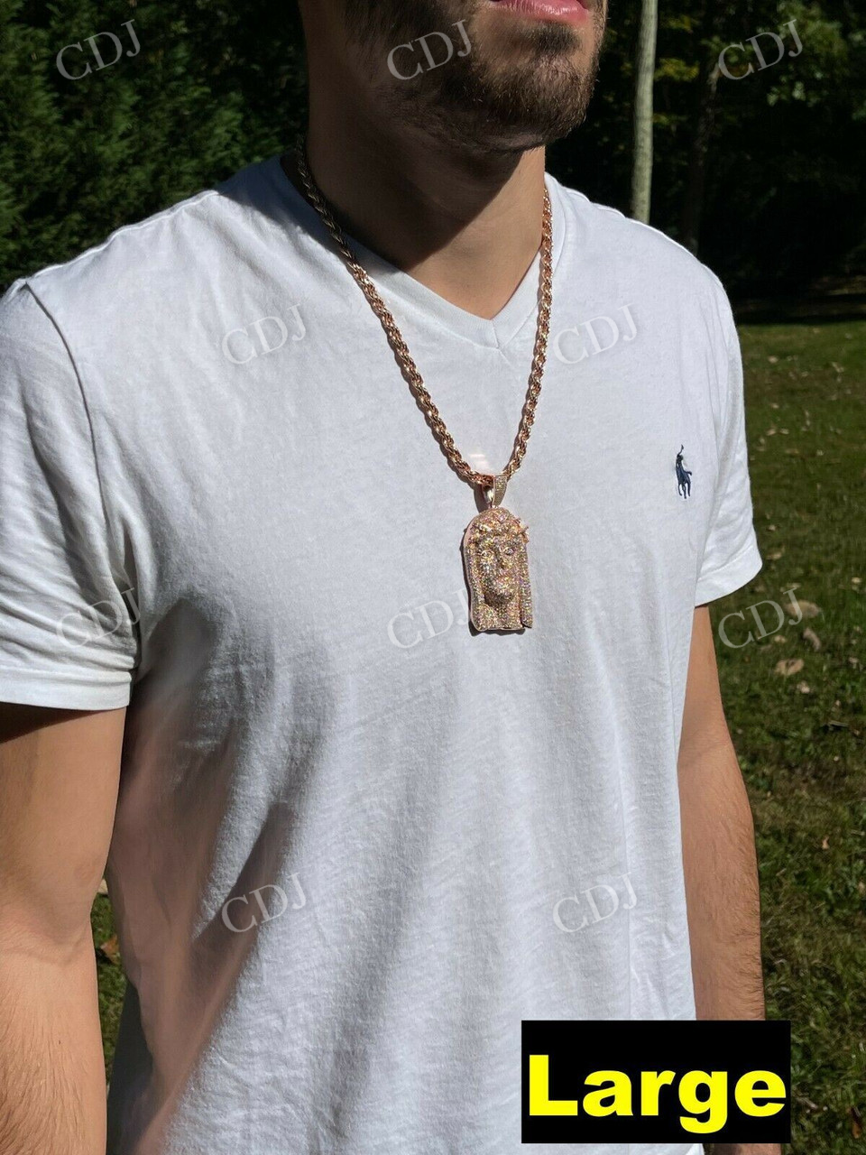 14k Rose Gold Vermeil Fully Iced Jesus Pendant  customdiamjewel   