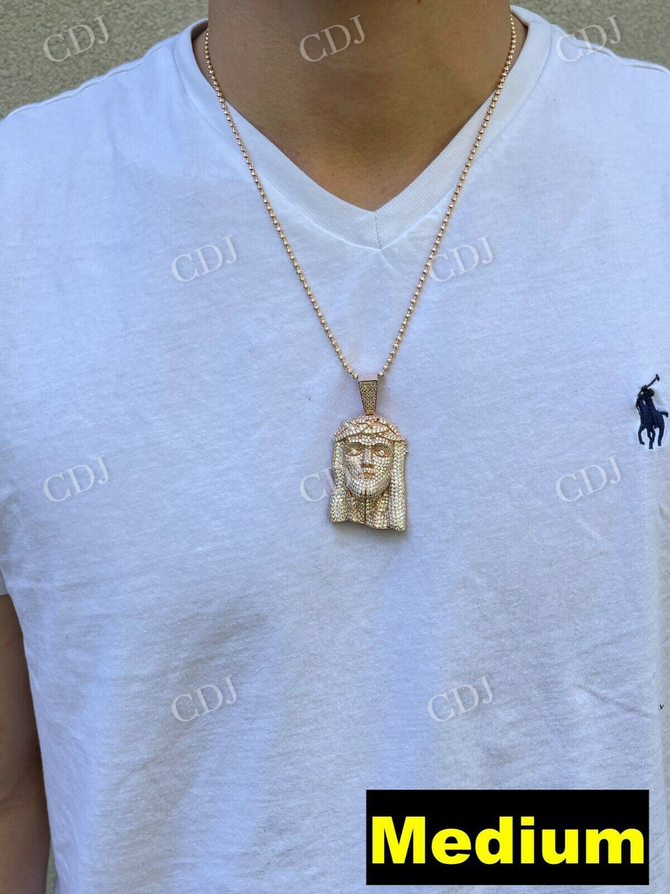 14k Rose Gold Vermeil Fully Iced Jesus Pendant  customdiamjewel   