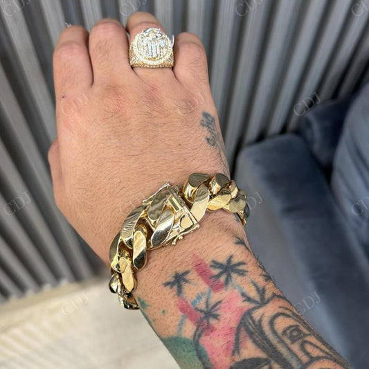 18K Solid Gold Plain Simple Cuban Link Bracelet For Rapper hip hop jewelry CustomDiamJewel   