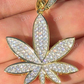 14K Gold Round Diamond Marijuana Weed Pendant  customdiamjewel   