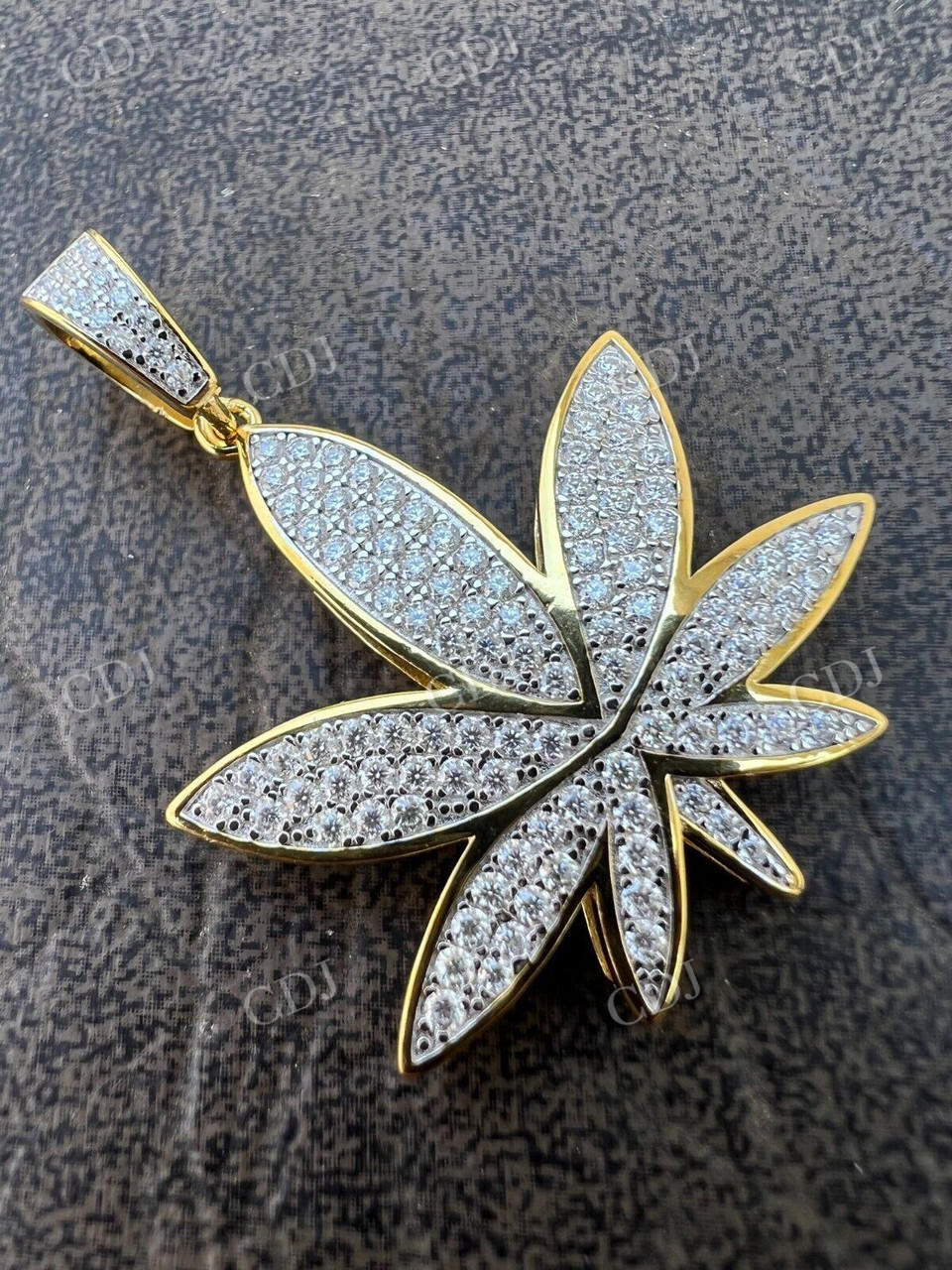 14K Gold Round Diamond Marijuana Weed Pendant  customdiamjewel   