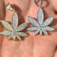 14K Gold Round Diamond Marijuana Weed Pendant  customdiamjewel   