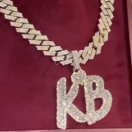 Hip Hop KB Letter Necklace In 14k Solid Gold hip hop jewelry CustomDiamJewel   