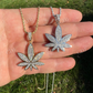 14K Gold Round Diamond Marijuana Weed Pendant  customdiamjewel   