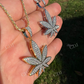 14K Gold Round Diamond Marijuana Weed Pendant  customdiamjewel   