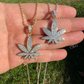 14K Gold Round Diamond Marijuana Weed Pendant  customdiamjewel   