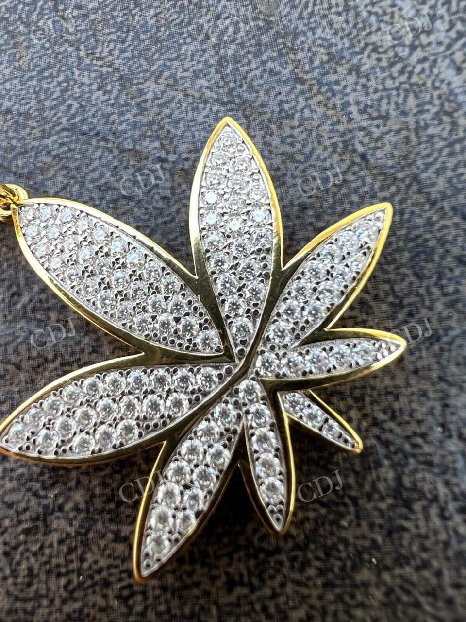 14K Gold Round Diamond Marijuana Weed Pendant  customdiamjewel   