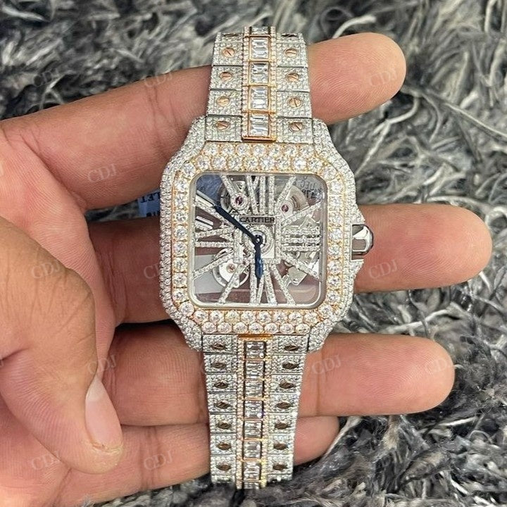 Cartier Skeleton Fully Diamond Ice Out Watch  customdiamjewel   