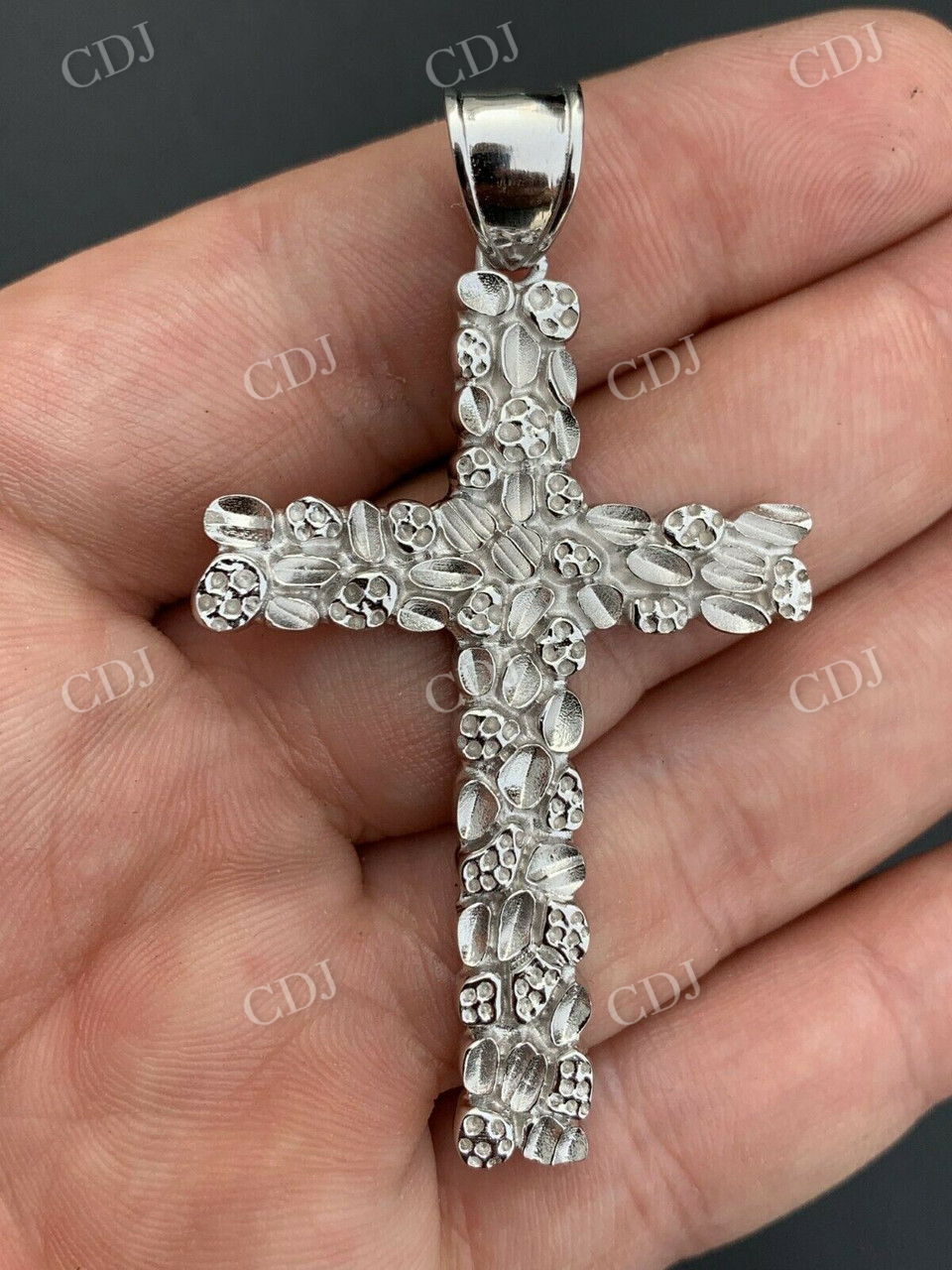 Solid 925 Sterling Silver Nugget Cross Pendant  customdiamjewel   