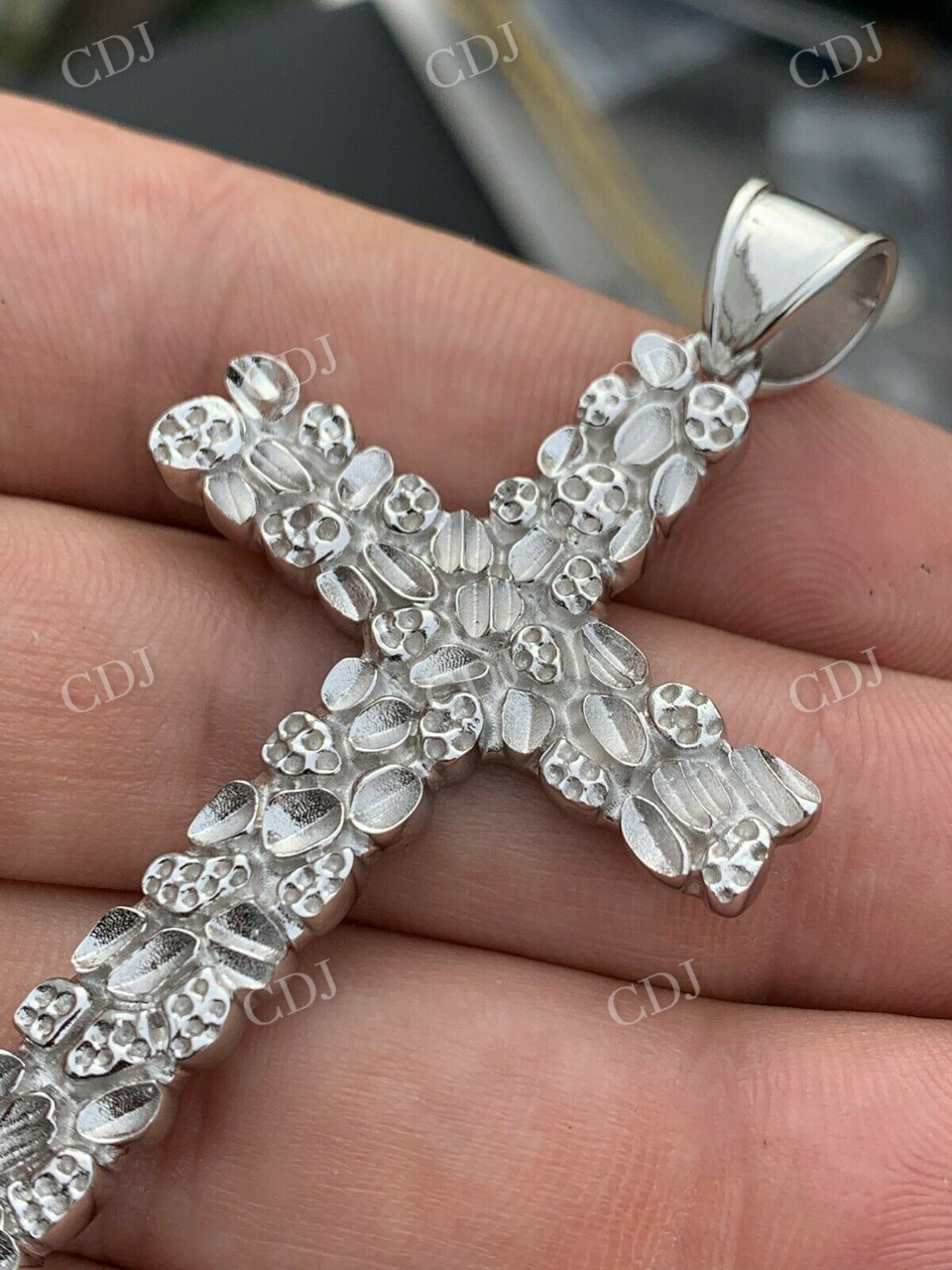 Solid 925 Sterling Silver Nugget Cross Pendant  customdiamjewel   