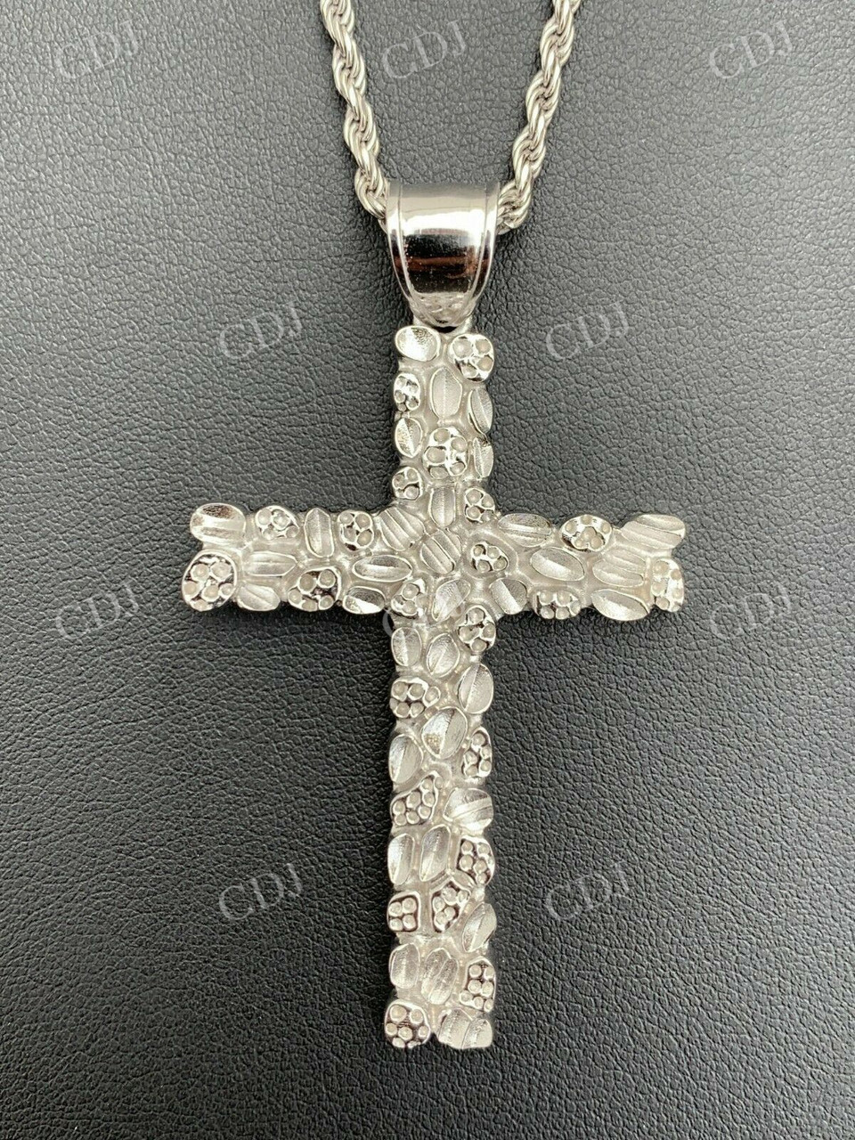 Solid 925 Sterling Silver Nugget Cross Pendant  customdiamjewel   