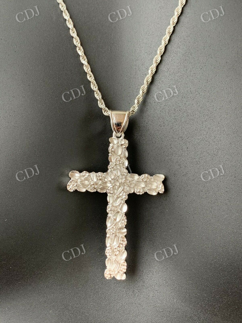 Solid 925 Sterling Silver Nugget Cross Pendant  customdiamjewel   