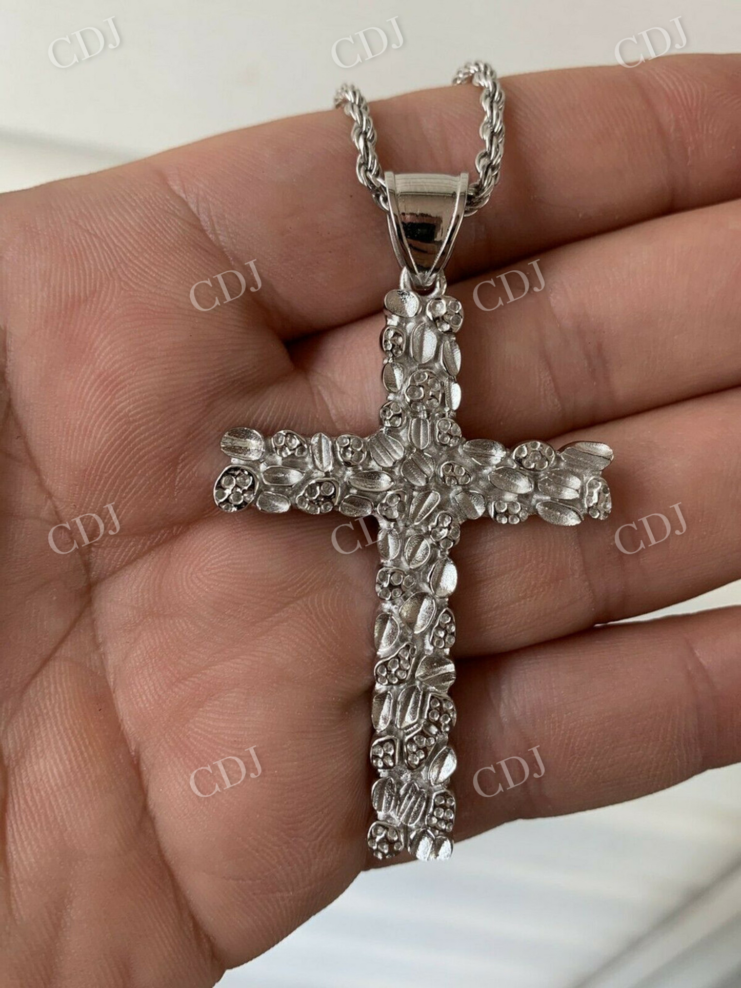 Solid 925 Sterling Silver Nugget Cross Pendant  customdiamjewel   