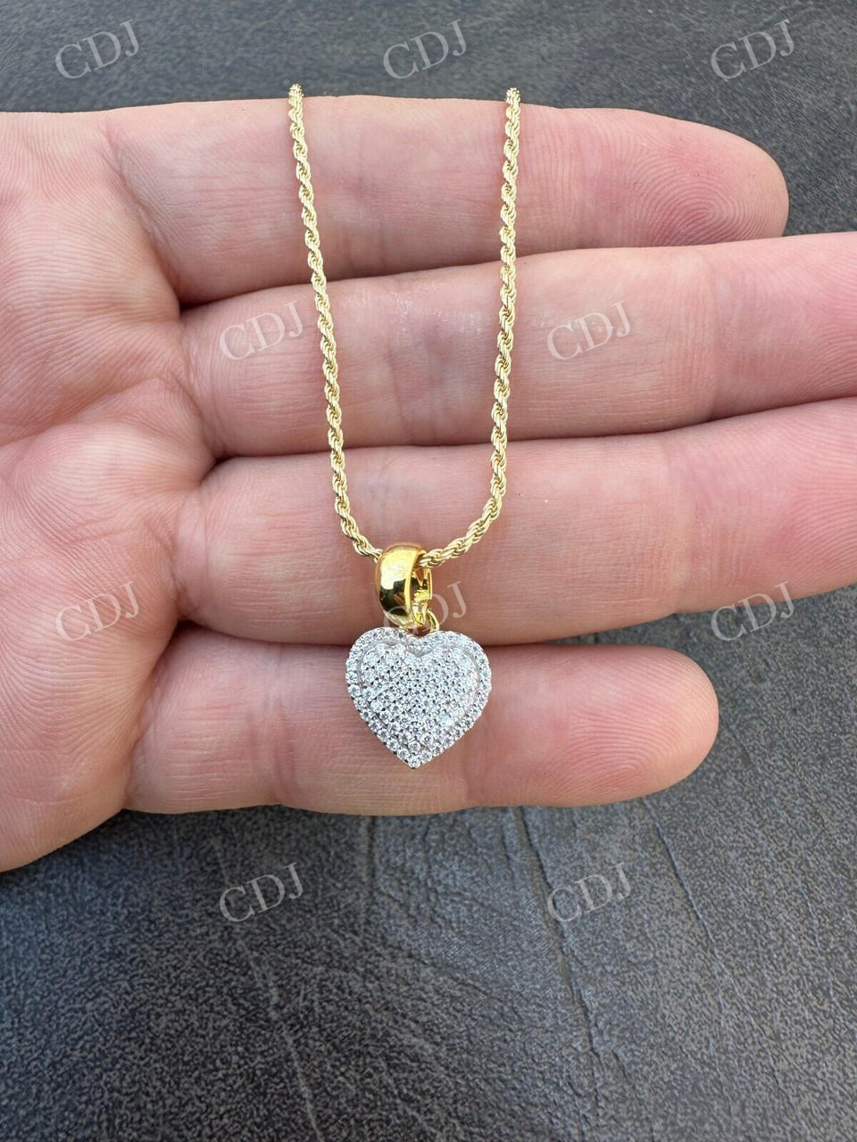 14K Gold Iced Small Ladies Heart Shaped Love Charm Pendant  customdiamjewel   