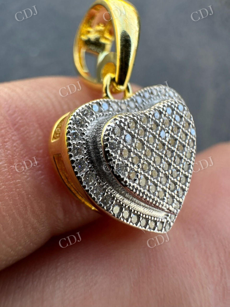 14K Gold Iced Small Ladies Heart Shaped Love Charm Pendant  customdiamjewel   