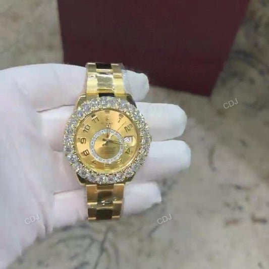 Bezel On Diamond Hip Hop Full Yellow Chrono Watch hip hop jewelry CustomDiamJewel   