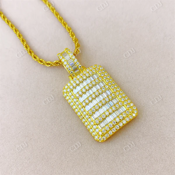 Hip Hop Iced Out Baguette Diamond Dog Tag Pendant  customdiamjewel   