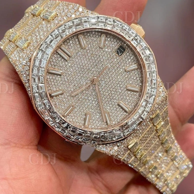 Natural Diamond Full Iced Out Men wrist luxury Custom Iced Out Gold Plated Mechanical High End Top Brand Custom Diamond Watches  customdiamjewel   