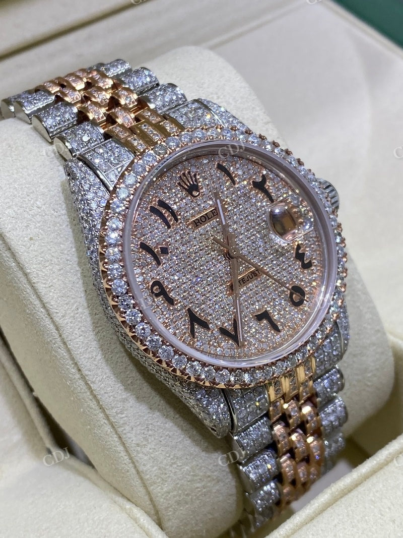 Moissanite Bust Down Rolex DateJust Arabic Dial Watch  customdiamjewel   