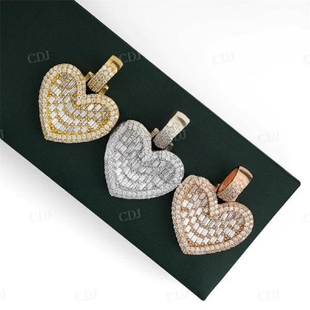 Iced Out Baguette Diamond Heart Shape Pendant  customdiamjewel   