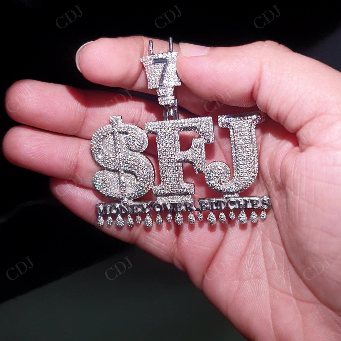 "SFJ" Iced Out Moissanite Silver Pendant hip hop jewelry customdiamjewel   