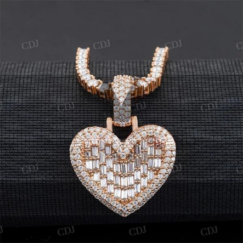 Iced Out Baguette Diamond Heart Shape Pendant  customdiamjewel   