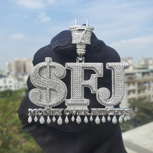 "SFJ" Iced Out Moissanite Silver Pendant hip hop jewelry customdiamjewel   