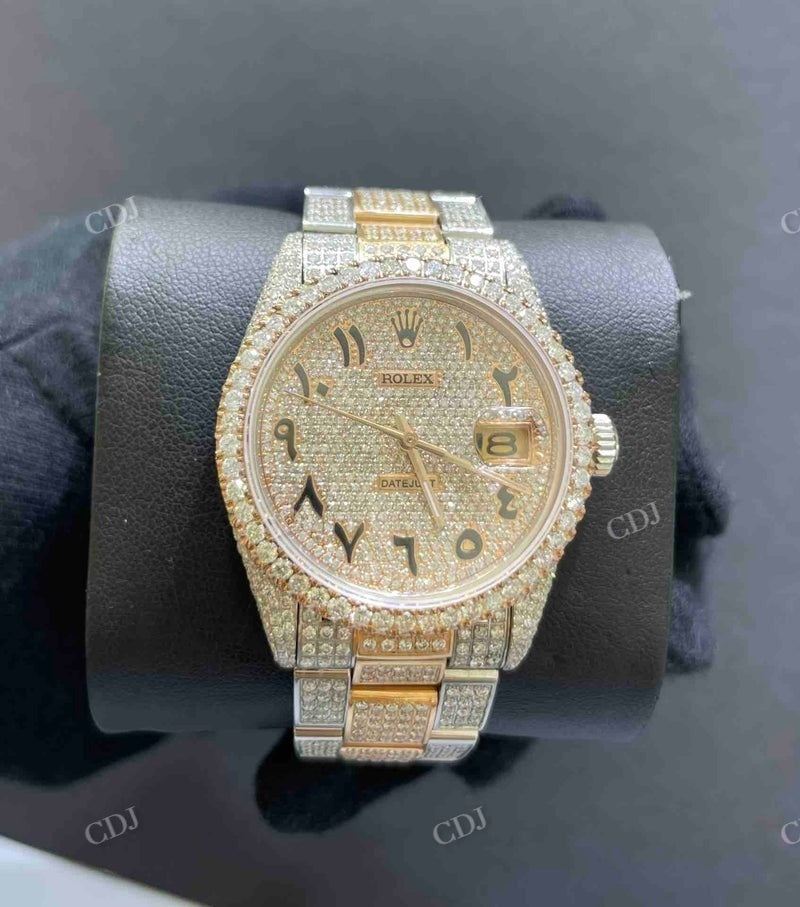 Moissanite Bust Down Rolex DateJust Arabic Dial Watch  customdiamjewel   