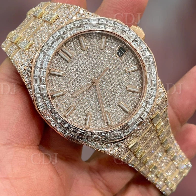 Natural Diamond Full Iced Out Men wrist luxury Custom Iced Out Gold Plated Mechanical High End Top Brand Custom Diamond Watches  customdiamjewel   