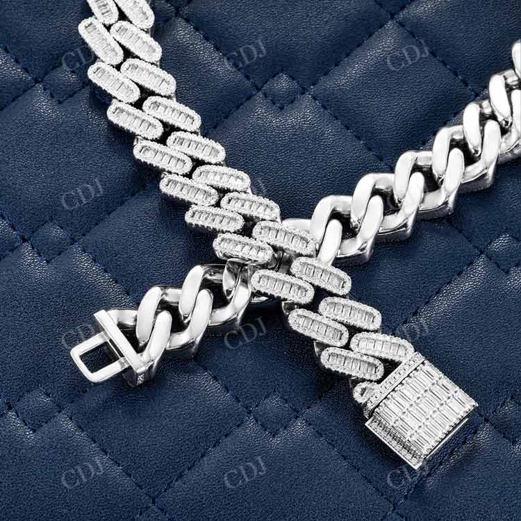 18MM Yellow Gold Baguette Miami Cuban Link Chain hip hop jewelry customdiamjewel   