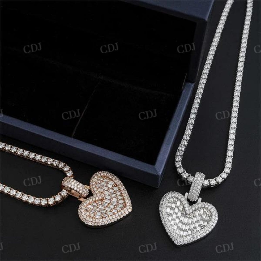 Iced Out Baguette Diamond Heart Shape Pendant  customdiamjewel   