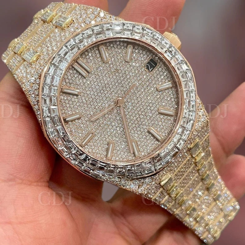 Natural Diamond Full Iced Out Men wrist luxury Custom Iced Out Gold Plated Mechanical High End Top Brand Custom Diamond Watches  customdiamjewel   