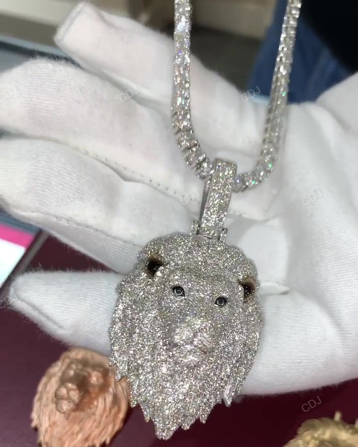 Cluster Diamond Set Lion Face Tennis Necklace Pendant For Men hip hop jewelry CustomDiamJewel   