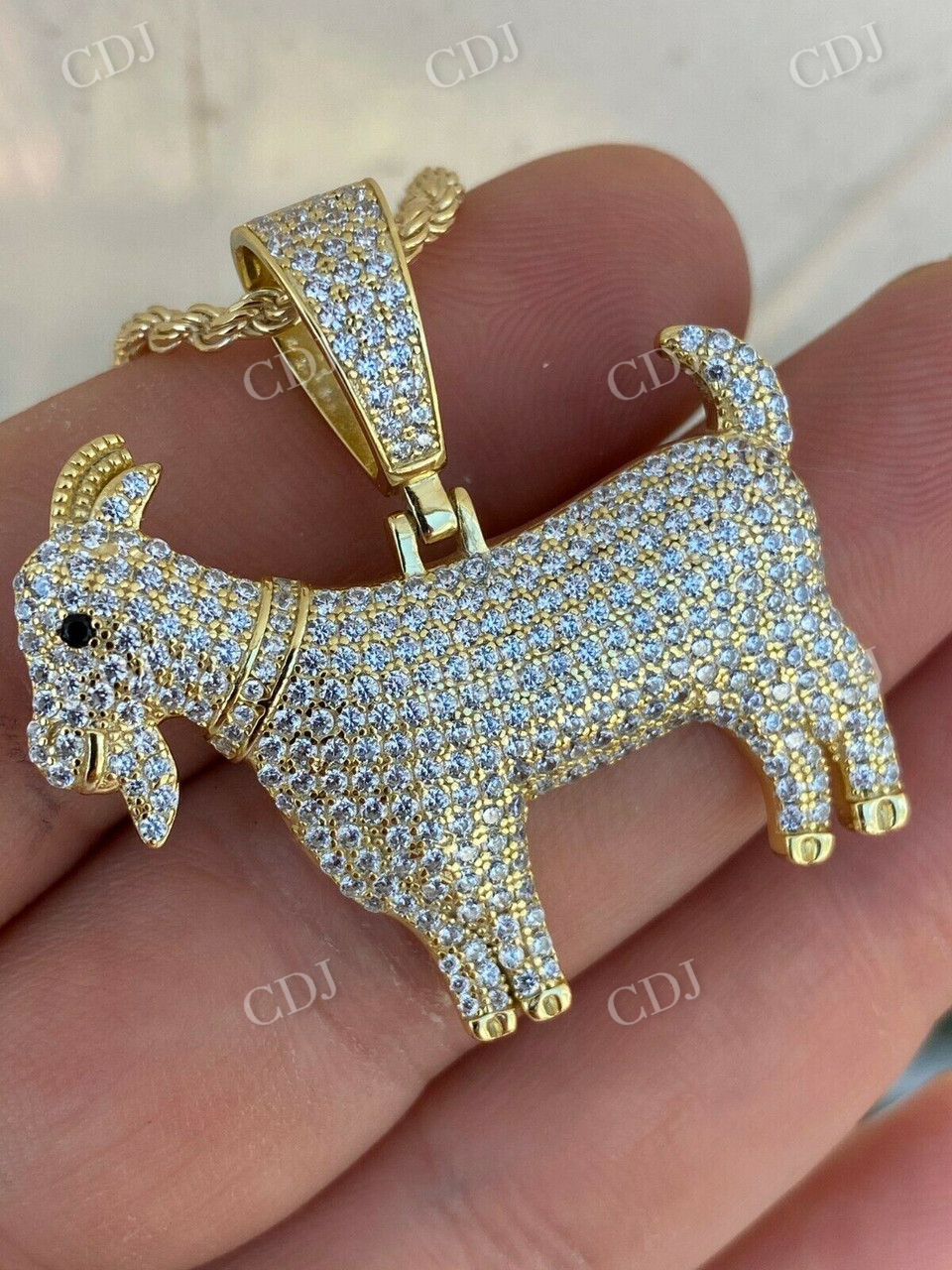 Round Diamond Gold GOAT Hip Hop Pendant  customdiamjewel   