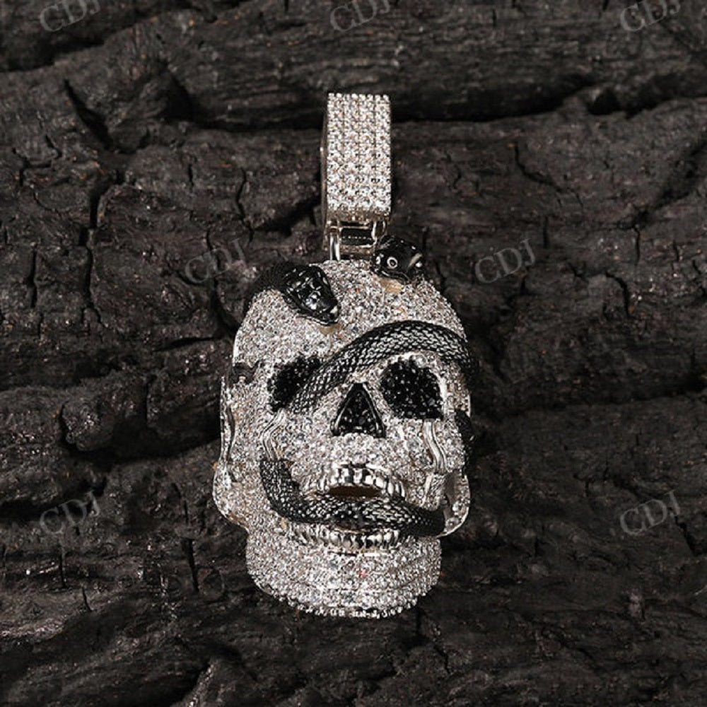 Hip Hop Moissanite Iced Snake Covered Skull Pendant  CustomDiamJewel   