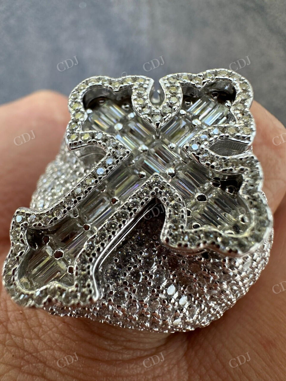 6.5ct Iced Baguette Cross Shaped Hip Hop Ring  customdiamjewel   