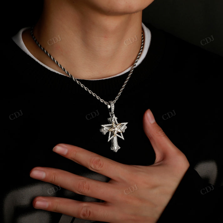 Cross Star Shape Diamond Pendant For Men customdiamjewel