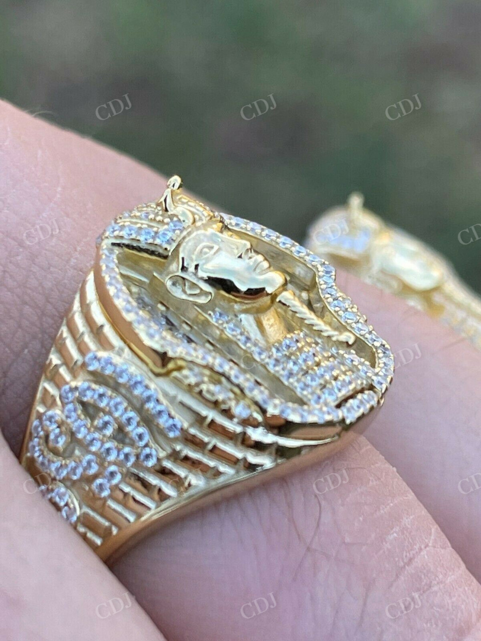 14k Gold Over Solid Egyptian King Diamond Ring  customdiamjewel   