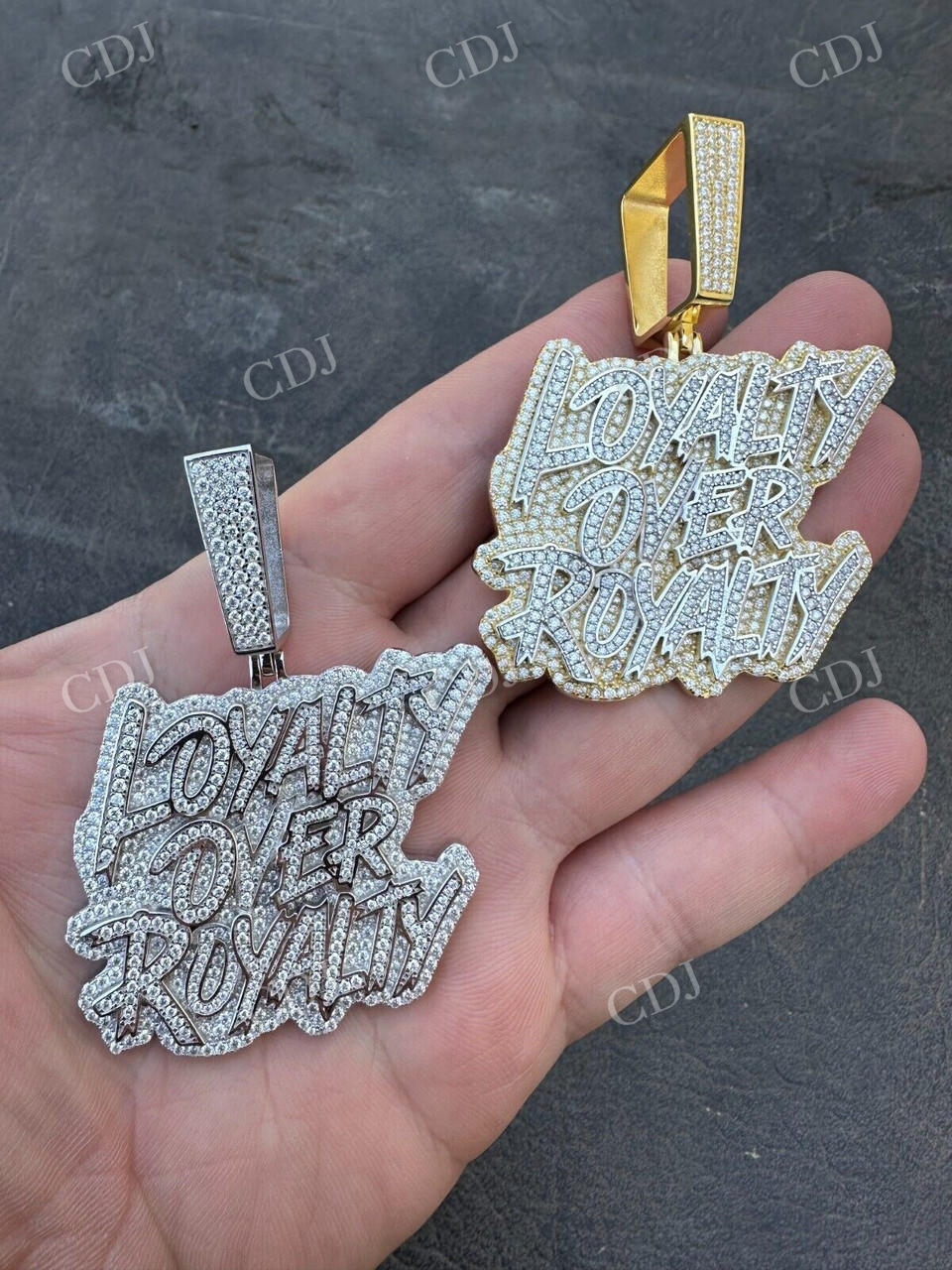 Gold Iced LOYALTY OVER ROYALTY Hip Hop Pendan  customdiamjewel   